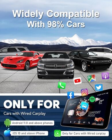 Wireless Carplay Adapter for iPhone Ai Magic Box with YouTube Supports TF/Card Dongle Plug and Play Easy Setup Carplay & Android Auto Video Entertainment for iOS 10+ Radio Accessories in Kuwait