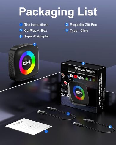 Wireless Carplay Adapter for iPhone Ai Magic Box with YouTube Supports TF/Card Dongle Plug and Play Easy Setup Carplay & Android Auto Video Entertainment for iOS 10+ Radio Accessories in Kuwait