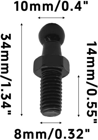 4PCS 10mm Ball Studs, 8mm Thread x 1/2" Shank with Mounting Hardware for Gas Lift Support Struts (Black) in Kuwait