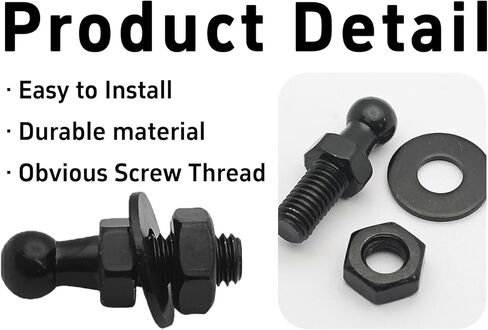 4PCS 10mm Ball Studs, 8mm Thread x 1/2" Shank with Mounting Hardware for Gas Lift Support Struts (Black) in Kuwait