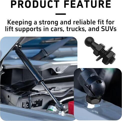 4PCS 10mm Ball Studs, 8mm Thread x 1/2" Shank with Mounting Hardware for Gas Lift Support Struts (Black) in Kuwait