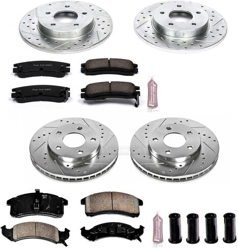 PowerStop Front and Rear Brake Kit for Buick Riviera 1992-93 |Cadillac Allante 1993 |Oldsmobile Toronado 1992 - Drilled and Slotted Disc Rotors with Carbon-Fiber Ceramic Brake Pads Replacement, K2760 in Kuwait