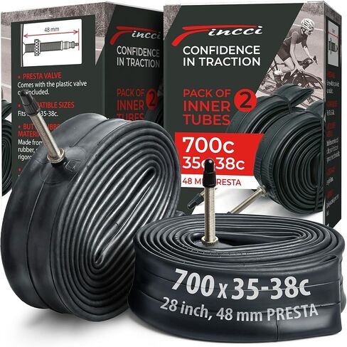 الأنبوب الداخلي للدراجة Fincci 700x35c / 32c / 38c - أنابيب داخلية لصمام بريستا 48 مم لإطارات الدراجة الهوائية - عبوة من قطعتين in Saudi Arabia