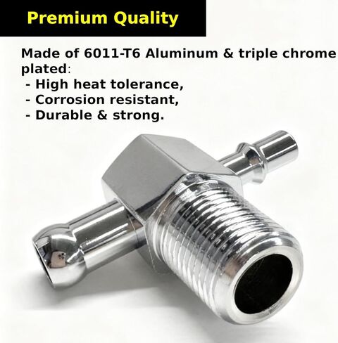 Upgraded Chrome Aluminum 90° Intake Manifold Vacuum Tee Fitting with 3/8" NPT, 1/4" & 3/8" Nipple Hose Barb, Universal for SBC BBC GMC Cadillac Pontiac Buick Ford in Kuwait