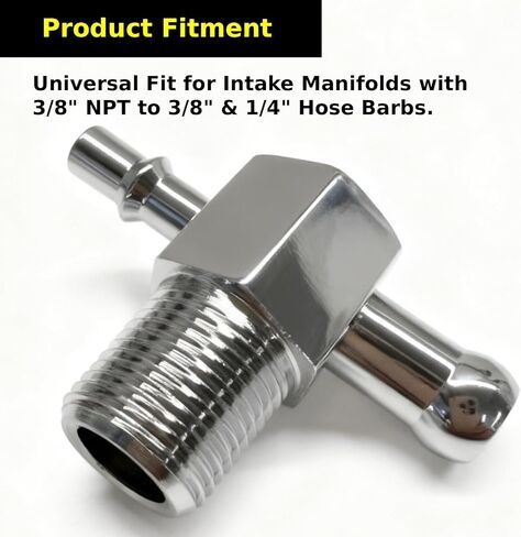 Upgraded Chrome Aluminum 90° Intake Manifold Vacuum Tee Fitting with 3/8" NPT, 1/4" & 3/8" Nipple Hose Barb, Universal for SBC BBC GMC Cadillac Pontiac Buick Ford in Kuwait