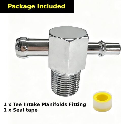 Upgraded Chrome Aluminum 90° Intake Manifold Vacuum Tee Fitting with 3/8" NPT, 1/4" & 3/8" Nipple Hose Barb, Universal for SBC BBC GMC Cadillac Pontiac Buick Ford in Kuwait
