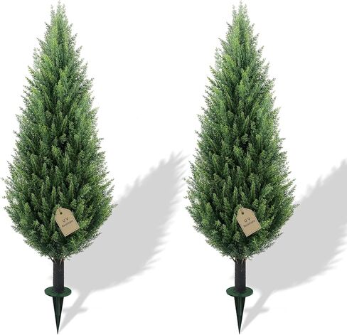 Set of Two Cypress Artificial Cedar Topiary Ball Trees2ft(24") Outdoor Artificial Shrubs Fake Plants Front Porch Décor,UV Resistant Bushes Potted Plants for Outdoor,Indoor, Front Door,Office in Saudi Arabia