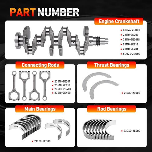 623V6-2EH00 G4NA 2.0L Engine Crankshaft with Connecting Rods & Bearings Compatible with 2014-2021 Kia Soul Optima Forte Hyundai Sonata Tucson Elantra Replace# 23110-2E200 23500-2E400 in Kuwait