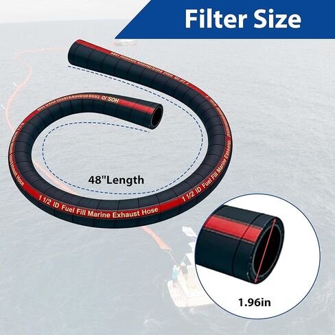 1.5" ID 48" Length Marine Fuel Filler Hose丨Fuel Tank Vent and Exhaust Hose丨1-1/2 Fuel Fill/Marine Exhaust Hose for Gasoline Methanol Ethanol Fuel丨58524 Hose in Kuwait