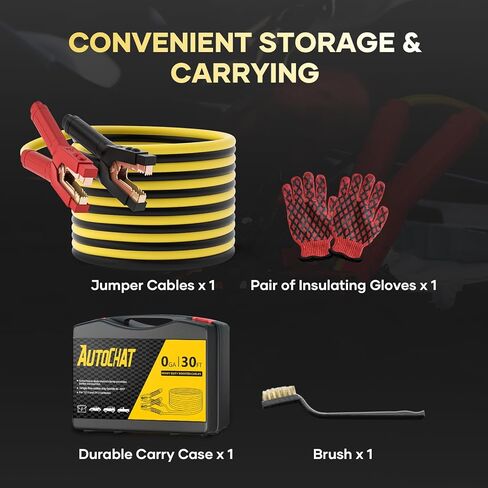 Heavy Duty Jumper Cables, 0 Gauge 30 Feet 1000 Amp Automotive Booster Cables for Car Battery, for Car, SUV and Trucks Battery, with Carry Case, Gloves, Brushes in Kuwait