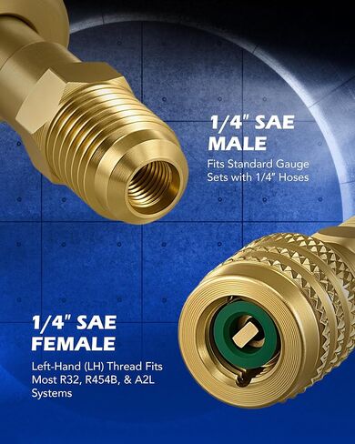 مجموعة محولات التبريد Orion Motor Tech 2 قطعة A2L، محولات R32 وR454B مع خيط ذكر 1/4 بوصة LH أنثى إلى 1/4 بوصة، تركيبات توصيل سريعة بخيط عكسي نحاسي لخزانات التبريد ذات الأنظمة المقسمة الصغيرة in Kuwait