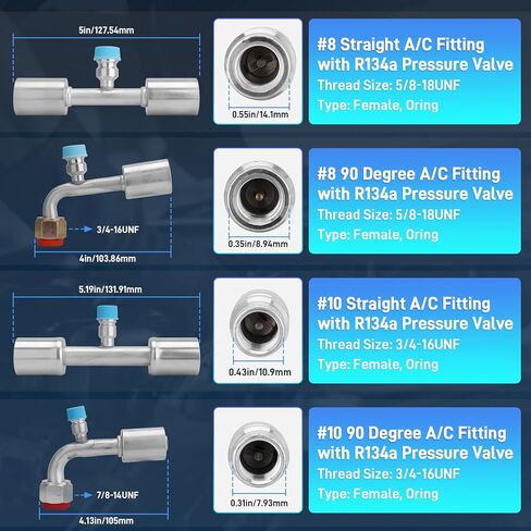 25PCS Air Conditioning Hose and Fitting Kit Includes 3PCS 9.8ft #6#8#10 AC Hoses, 22PCS #6#8#10 AC Fittings, 12Pcs O-Rings, Compatible with Automotive AC Systems R134a Universal in Kuwait