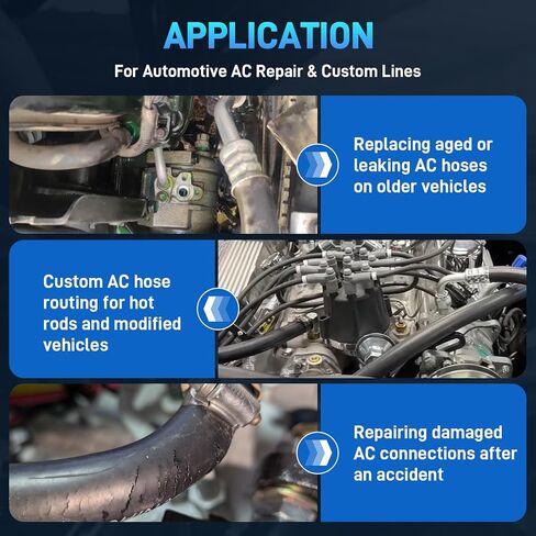 25PCS Air Conditioning Hose and Fitting Kit Includes 3PCS 9.8ft #6#8#10 AC Hoses, 22PCS #6#8#10 AC Fittings, 12Pcs O-Rings, Compatible with Automotive AC Systems R134a Universal in Kuwait