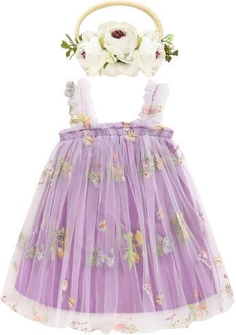 GRNSHTS Toddler Baby Girl Tutu Dress Sleeveless Floral Print Tulle Dress Little Girl Princess Dresses with Flower Headband in Saudi Arabia