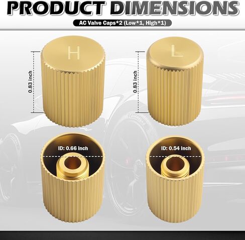 2PCS Car AC Low Pressure Port Cap & High Pressure Cap,Brass Cars AC Valve Caps with Sealing Ring,Seal-Tight & Dust-Proof ACS Service Port Caps Car Accessories for R134A System in Kuwait