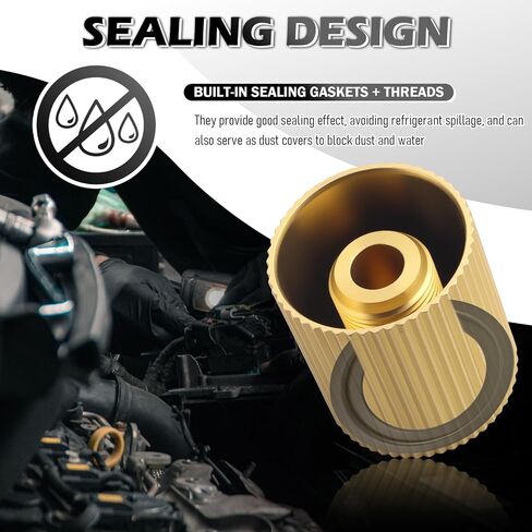 2PCS Car AC Low Pressure Port Cap & High Pressure Cap,Brass Cars AC Valve Caps with Sealing Ring,Seal-Tight & Dust-Proof ACS Service Port Caps Car Accessories for R134A System in Kuwait
