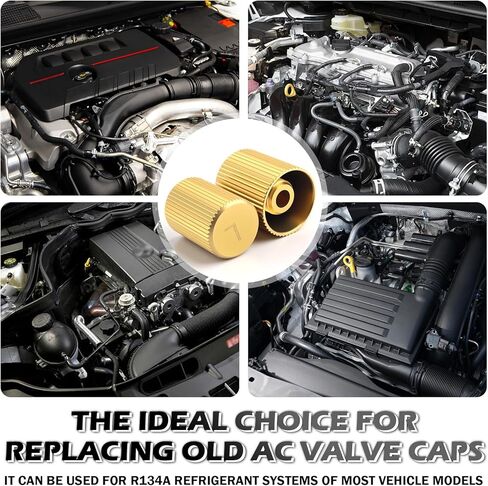 2PCS Car AC Low Pressure Port Cap & High Pressure Cap,Brass Cars AC Valve Caps with Sealing Ring,Seal-Tight & Dust-Proof ACS Service Port Caps Car Accessories for R134A System in Kuwait