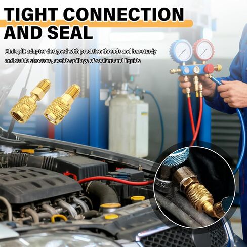 2PCS محول R410A مع 5/16 "SAE أنثى إلى 1/4" SAE ذكر، محول سبليت صغير مستقيم لأجهزة قياس التبريد AC HVAC، محولات فراغ سبليت عالمية صغيرة اكسسوارات السيارات in Kuwait