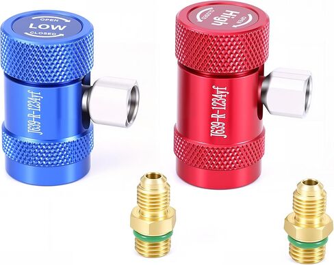 R1234yf Quick Coupler & Can Tap Kit, AC Recharge Tool Set with Self-Sealing & Puncture Refrigerant Can Taps, High & Low Side Couplers, 1/4" to 1/2" Adapter, Valve Core Remover for Car AC Repair in Kuwait