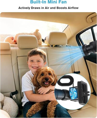 Car AC Vent Extender with Built-in Fan, Extendable Back Seat Air Conditioning, Directs Cool or Warm Air to kids, Elderly & Pets, Portable AC Hose, Universal for Vehicles in Saudi Arabia