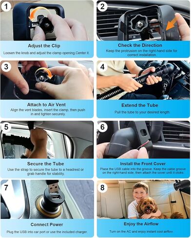 Car AC Vent Extender with Built-in Fan, Extendable Back Seat Air Conditioning, Directs Cool or Warm Air to kids, Elderly & Pets, Portable AC Hose, Universal for Vehicles in Saudi Arabia
