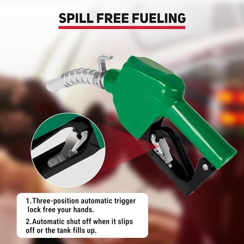 3/4" NPT Automatic Fuel Nozzle with Hook, Gas Pump Handle Fuel Nozzle with 3-speed Padlock (9-16 GPM) for Gasoline, Diesel, Biodiesel up to B20, E15 & Kerosene (Green) in Kuwait