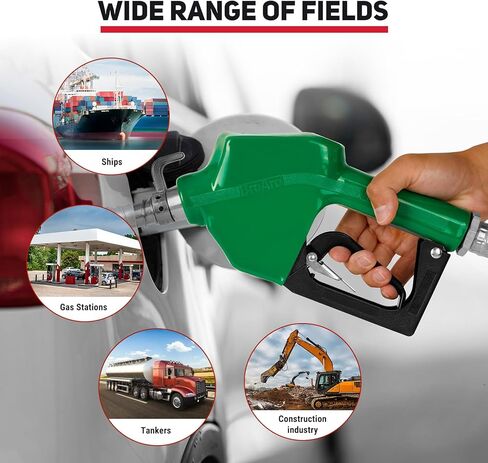 3/4" NPT Automatic Fuel Nozzle with Hook, Gas Pump Handle Fuel Nozzle with 3-speed Padlock (9-16 GPM) for Gasoline, Diesel, Biodiesel up to B20, E15 & Kerosene (Green) in Kuwait