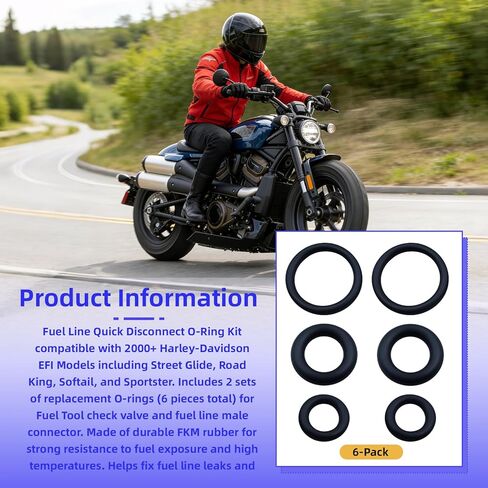 Fuel Line Quick Disconnect O-Ring Kit Compatible with Harley-Davidson EFI Models 2000+, Fuel Tool Check Valve O-Rings and Male Fuel Line End O-Rings Set, Fits Street Glide Road King Softail Sportster in Kuwait