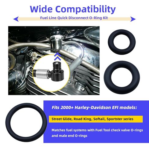 Fuel Line Quick Disconnect O-Ring Kit Compatible with Harley-Davidson EFI Models 2000+, Fuel Tool Check Valve O-Rings and Male Fuel Line End O-Rings Set, Fits Street Glide Road King Softail Sportster in Kuwait