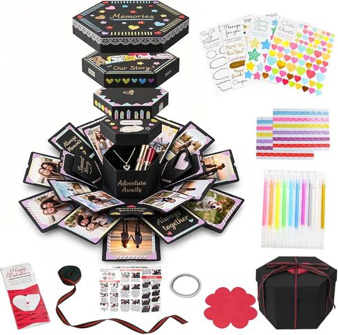 Koogel Explosion Gift Box, 17.5 x 16 inch Explosion Gift Box Set with Scrapbooking Accessories Creative Photo Album customized gifts for Boyfirend Anniversary Valentine Wedding Proposals Party in Saudi Arabia