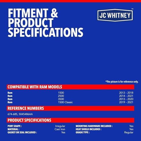 مجموعة مشعب العادم الأيمن JC Whitney JFBAJCWEMD00064 - متوافقة مع Ram 1500 2013-2018، 2500 2014-2021، 3500 2013-2020، 1500 Classic 2019-2021 - 5.7L 6.4L Cyl.8 in Kuwait