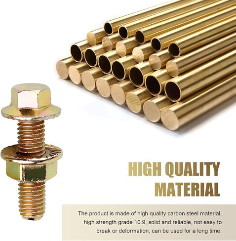 10 PCS M8 Car Exhaust Manifold Bolts, Anti-slip Sealing Flange Bolt and Nut Kit, Rust-proof Hexagonal Retaining Screw Hardware Set, Universal Fastener Replacement for Cars (Gold) in Kuwait