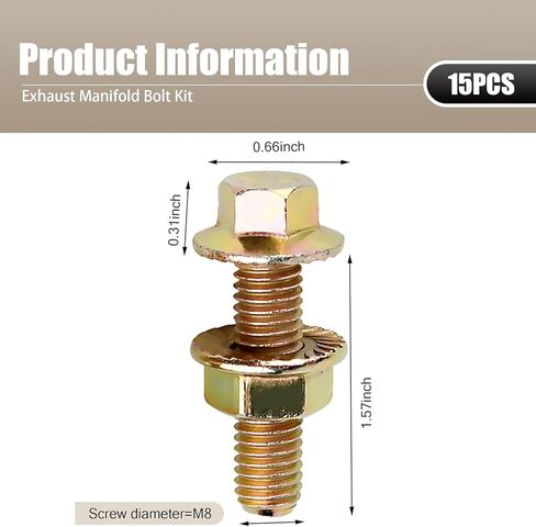 طقم مسامير مشعب العادم 10 قطع، برغي صامولة سداسية غير قابلة للانزلاق مقاس 0.7 بوصة × 1.45 بوصة، طقم مسامير وصواميل عادم من الفولاذ الكربوني عالي القوة، جزء بديل لتحديث السيارة، عالمي لمعظم السيارات (ذهبي) in Kuwait