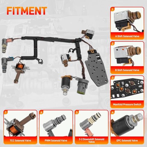 4L60E 4L65E Automatic Transmission Master Solenoid Kit EPC TCC 3-2 PWM w/Harness Filter Gasket Compatible with GM 1993-2002 M30 M32 Replace#24227747 24215111 24230298 8677314 8683187 24208576 in Kuwait