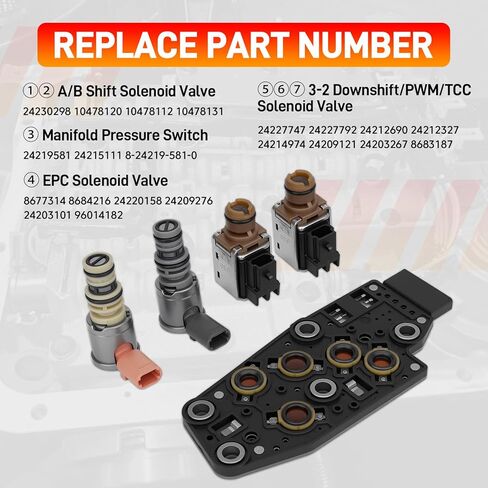 4L60E 4L65E Automatic Transmission Master Solenoid Kit EPC TCC 3-2 PWM w/Harness Filter Gasket Compatible with GM 1993-2002 M30 M32 Replace#24227747 24215111 24230298 8677314 8683187 24208576 in Kuwait