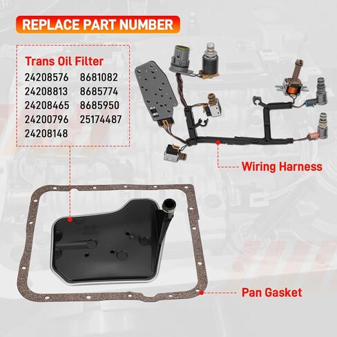 4L60E 4L65E Automatic Transmission Master Solenoid Kit EPC TCC 3-2 PWM w/Harness Filter Gasket Compatible with GM 1993-2002 M30 M32 Replace#24227747 24215111 24230298 8677314 8683187 24208576 in Kuwait