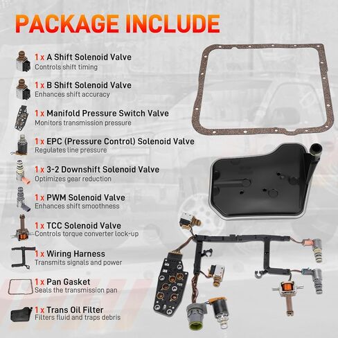 4L60E 4L65E Automatic Transmission Master Solenoid Kit EPC TCC 3-2 PWM w/Harness Filter Gasket Compatible with GM 1993-2002 M30 M32 Replace#24227747 24215111 24230298 8677314 8683187 24208576 in Kuwait