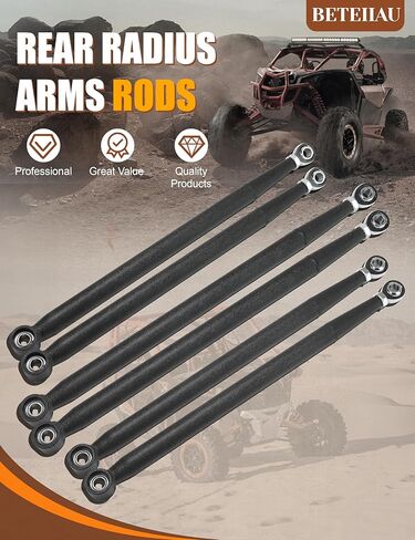 Heavy Duty Rear Radius Rods Set of 6 for 2017–2023 Can-Am Maverick X3 64" (X3 Turbo/Turbo R/RR/MAX), High Clearance Straight Radius Arms, Steel Stability Upgrade, Wrinkle Black Powder Coated in Kuwait