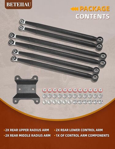 Heavy Duty Rear Radius Rods Set of 6 for 2017–2023 Can-Am Maverick X3 64" (X3 Turbo/Turbo R/RR/MAX), High Clearance Straight Radius Arms, Steel Stability Upgrade, Wrinkle Black Powder Coated in Kuwait