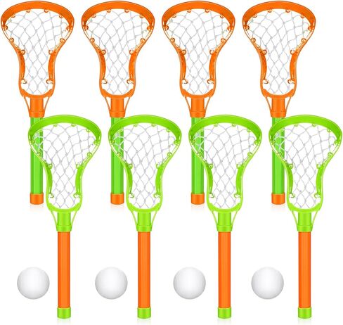 4 Lacrosse Stick and Ball Set includes 8 Pcs Lacrosse Stick and 4 Balls Plastic Lacrosse Game Set for Kids Teens Adults Youth Outdoor Beach Sports Summer (Green, Orange) in Saudi Arabia