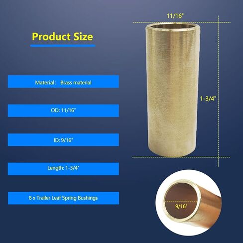 ID 9/16" OD 11/16" Leaf Spring Bushing Kit for Trailer Dexter Axle, Bronze Shackle Bushings Trailer Axle Bushing Tools Replace Double Eye Springs-8 PCS in Kuwait