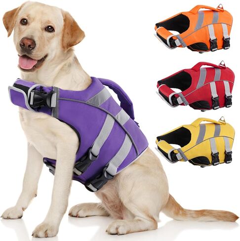 Kuoser Reflective Dog Life Jacket, Dog Life Vest for Swimming Boating in Kuwait