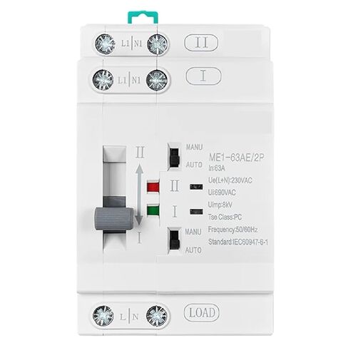 ME1-63AE/2P 63A 230VAC مفتاح نقل تلقائي مزدوج الطاقة نوع الكمبيوتر مفتاح DIN-Rail تصاعد مبيت أبيض in Kuwait