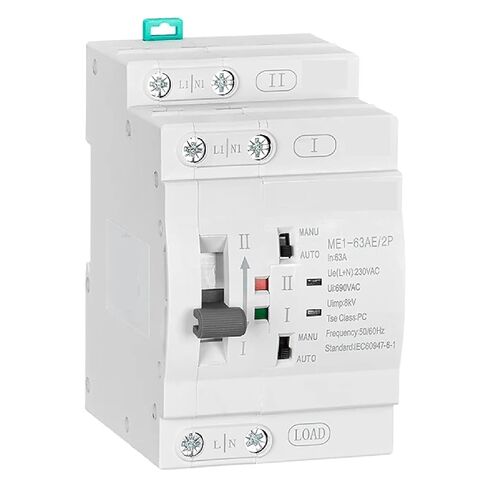 ME1-63AE/2P 63A 230VAC مفتاح نقل تلقائي مزدوج الطاقة نوع الكمبيوتر مفتاح DIN-Rail تصاعد مبيت أبيض in Kuwait