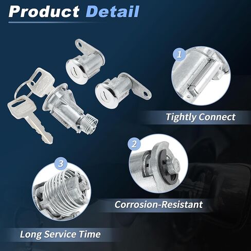 Left Right Side Door Lock Cylinder and Trunk Lock Cylinder with Key Set Replacement for Ford Maverick 1970-1977 for Mustang 1966-1973, for Lincoln for Mercury 12336284/19162033 in Kuwait