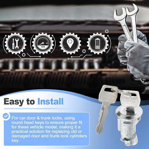 Left Right Side Door Lock Cylinder and Trunk Lock Cylinder with Key Set Replacement for Ford Maverick 1970-1977 for Mustang 1966-1973, for Lincoln for Mercury 12336284/19162033 in Kuwait