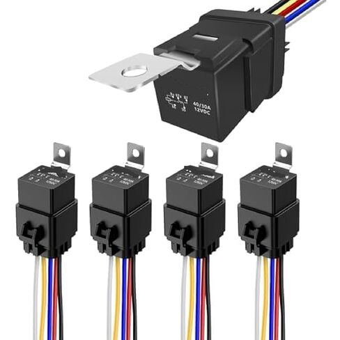5 حزمة مرحل 4-PIN 40/30AMP 12V DC مرحلات السيارات مرحل مقاوم للماء مع تسخير شديد التحمل 12 AWG أسلاك نحاسية معلب (5 دبوس) in Kuwait