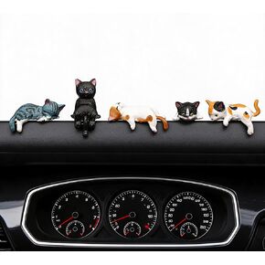 Cute Dashboard Cat Car Decorations – 5PCS Mini Car Ornaments for Car Interior, Dashboard Accessories, Cute Sitting, Sleeping & Hanging Figurines, Gifts for Cat Lovers in Saudi Arabia