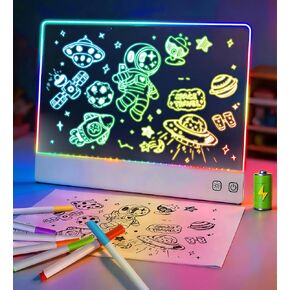 لوحة رسم LED قابلة لإعادة الشحن مقاس 16 بوصة مع 7 ألوان ضوئية و6 أوضاع ديناميكية، لوحة رسم مضيئة للمسح الجاف بفن النيون، لعبة رسم هدية للأطفال/الفتيات/المراهقين in Kuwait