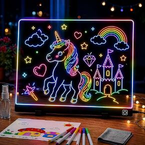 16 Inch LED Drawing Board for Kids - Light Up Doodle Board with 7 Colors Glow Effect, Dry Erase Drawing Tablet with Stand & Tracing Book, Birthday Gifts for Girls Boys Ages 4-12 in Saudi Arabia
